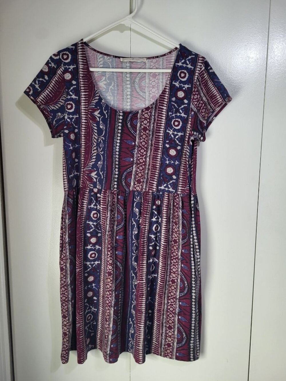 Peruvian Connection Womens SZ M Caravan Dress Pima Cotton Boho Print Peasant